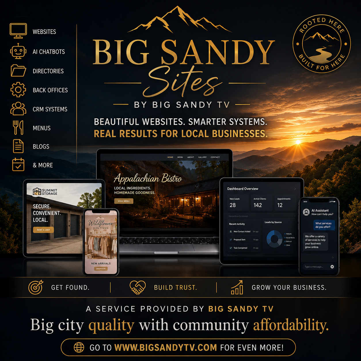 Big Sandy Sites preview — websites, AI chatbots, dashboards, and mobile experiences for Eastern Kentucky businesses.